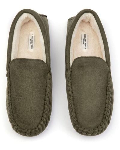 Chelsea Peers Suedette Moccasin Slippers - Green