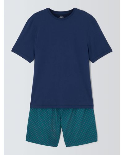 John Lewis Tile Shorts Pyjama Set - Blue