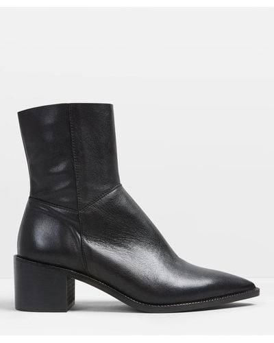 Hush Taylah Block Heel Leather Ankle Boots - Black