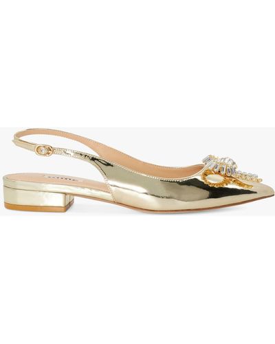 Dune Happiest Patent Bow Embellished Slingback Flats - Natural