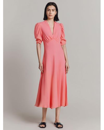 Ghost Madi Puff Sleeve Midi Dress - Pink