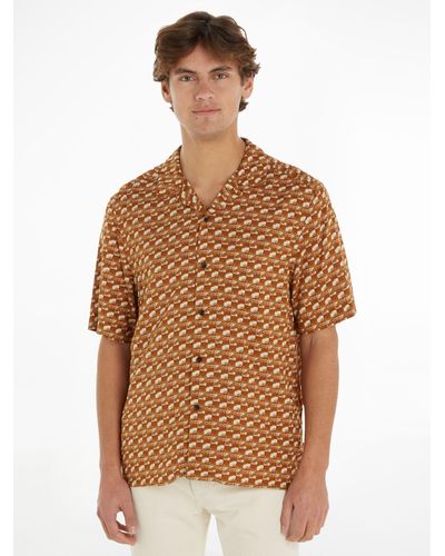 Calvin Klein Abstract Print Bowling Shirt - Brown