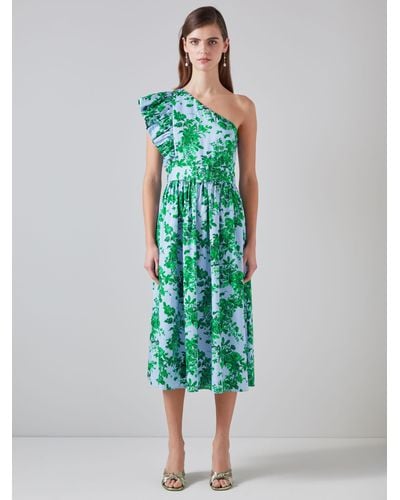 LK Bennett Maud Organic Cotton Floral Midi Dress - Green