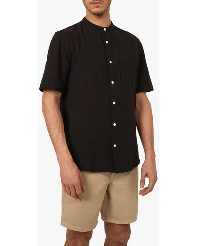 Warehouse Organic Cotton Grandad Collar Shirt - Black
