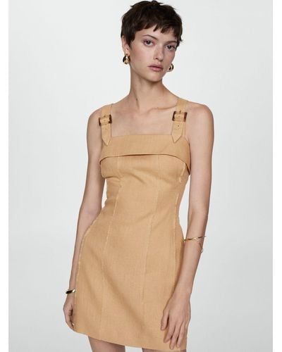 Mango Lennox Linen Blend Buckle Strap Mini Dress - Natural