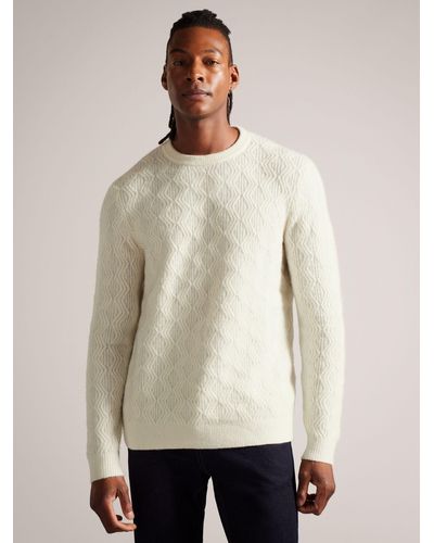 Ted Baker Atchet Long Sleeve Textured Cable Crew Neck Jumper - Natural
