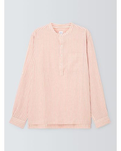 John Lewis Linen Striped Grandad Collar Beach Shirt - Pink