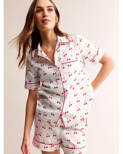 Boden Cherry Print Short Sleeve Pyjama Top - Pink