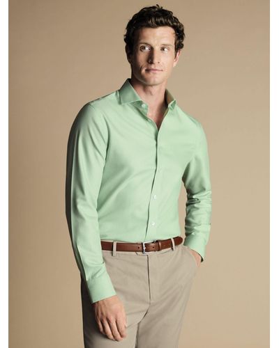 Charles Tyrwhitt Non-iron Mayfair Textured Dobby Weave Shirt - Green