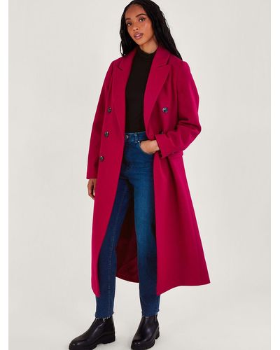 Monsoon Fay Double Breasted Wool Blend Coat - Red