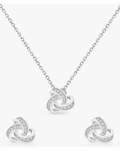 Ib&b Sterling Silver Cubic Zirconia Knot Earrings & Necklace Gift Set - White
