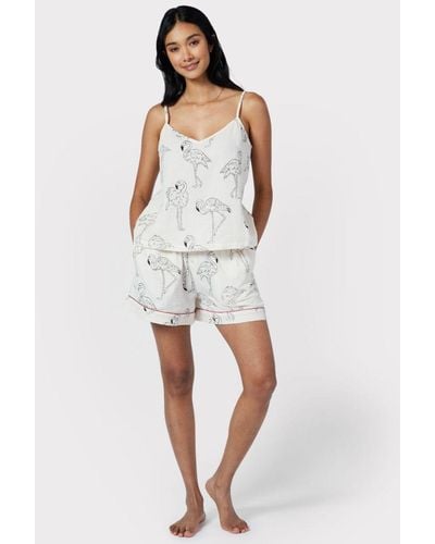 Chelsea Peers Flamingo Print Cotton Cheesecloth Cami & Short Pyjamas - White