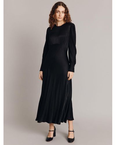 Ghost Fiona Ruched Satin Midi Dress - Black