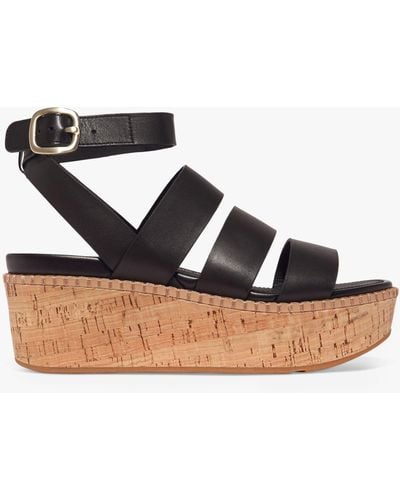 Fitflop Eloise Cork Wedge Leather Sandals - Black