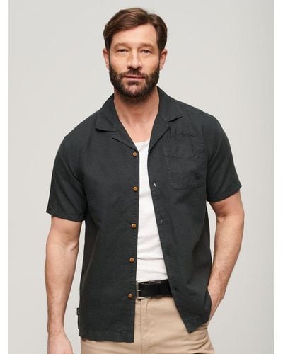 Superdry Resort Linen Blend Short Sleeve Shirt - Black