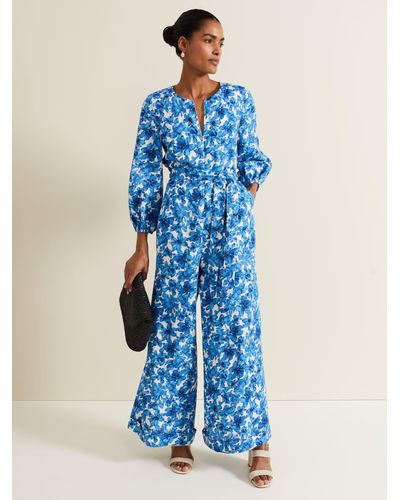 Phase Eight Rosey Floral Print Jumpsuit - Blue