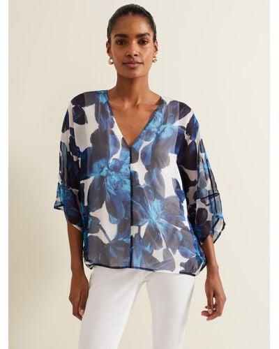 Phase Eight Syra Floral Silk Blouse - Blue