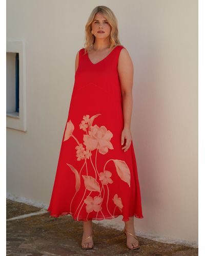 Live Unlimited Curve Floral Print Sleeveless Maxi Dress - Red