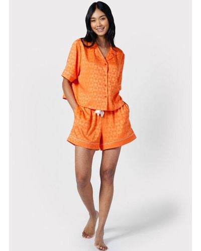 Chelsea Peers Satin Jacquard Palm Short Pyjamas - Orange