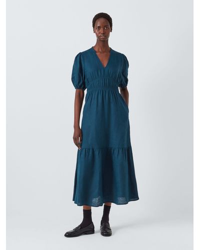 John Lewis Linen Sheered Dress - Blue
