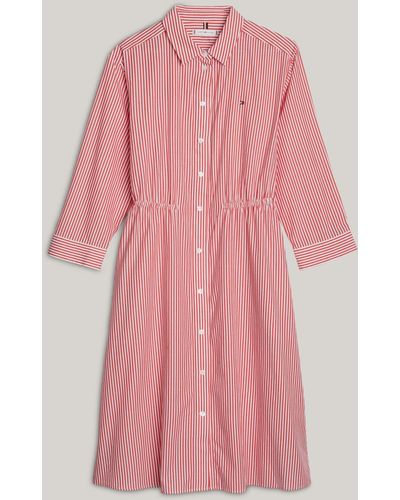 Tommy Hilfiger Adaptive Striped Cotton Shirt Dress - Pink