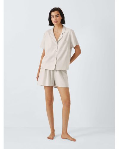 John Lewis Shirt Short Linen Blend Pyjama Set - White