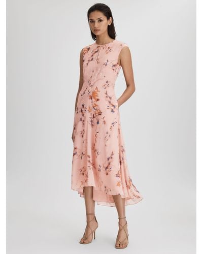 Reiss Becci Floral Chiffon Midi Dress - Pink