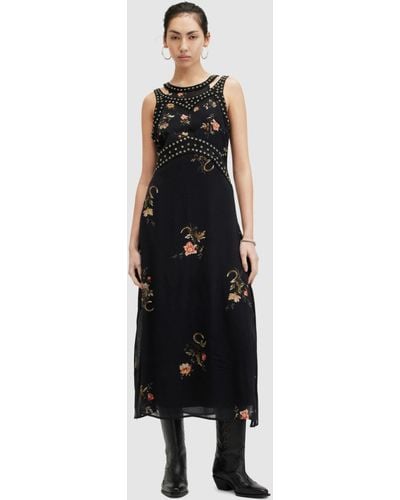 AllSaints Jessie Tanana Floral Midi Dress - Black