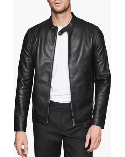 Reiss Keith - Leather Cafe Racer Jacket - Black
