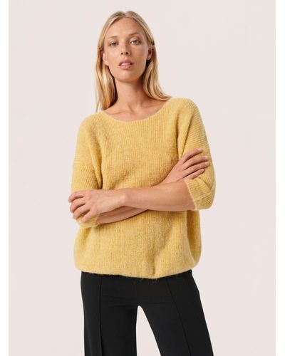 Soaked In Luxury Tuesday 3/4 Sleeve Wool Blend Jumper - Natural