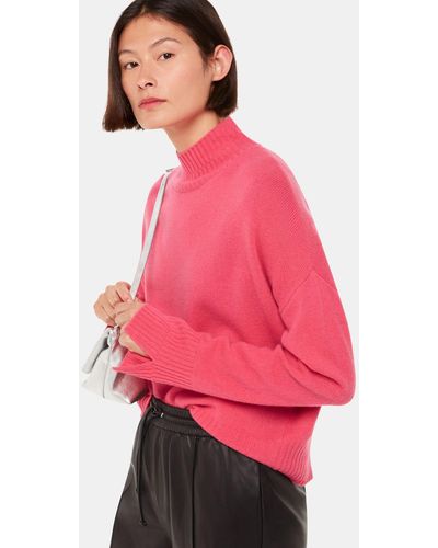 Whistles Wool Double Trim Funnel Neck Jumper - Pink