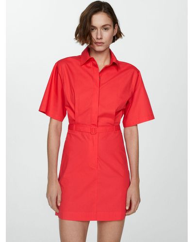 Mango Cirilia Cotton Blend Shirt Dress - Red