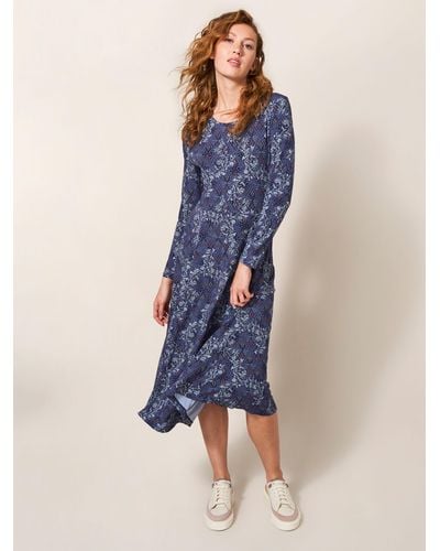 White Stuff Madeline Geometric And Leaf Print Midi Dress - Blue