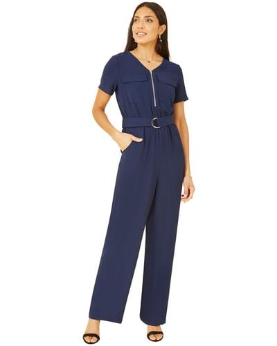 Yumi' Utility Cropped Jumpsuit - Blue