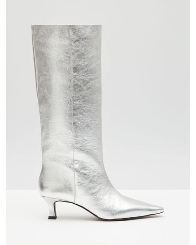 Hush Camila Leather Kitten Heel Knee Boots - White