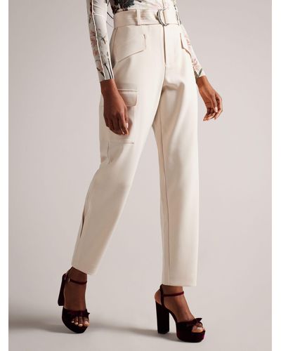 Ted Baker Gracieh High Waisted Belted Tapered Cargo Trousers - Natural