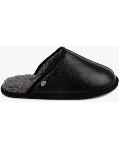 Just Sheepskin Cooper Leather Mule Slippers - Black