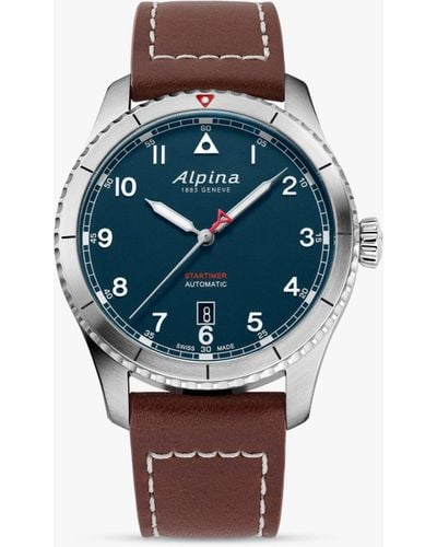 Alpina Al-525nw4s26 Startimer Pilot Automatic Date Leather Strap Watch - Blue