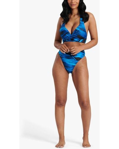 South Beach Abstract Print Twist Detail Bikini Briefs - Blue