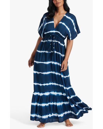 South Beach V-neck Tie Dye Maxi Dress - Blue
