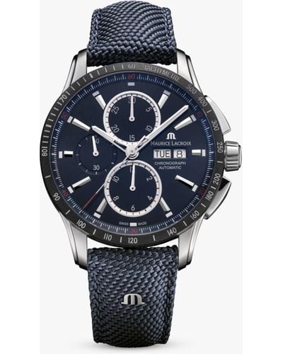 Maurice Lacroix Pt6038-ssl24-430-4 Pontos Chronograph Date Automatic Leather Strap Watch - Blue