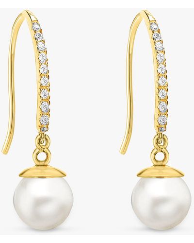 Ib&b 9ct Gold Pearl Drop Earrings - Metallic