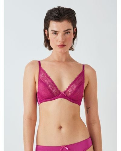 John Lewis Felicity Non Padded Lace Plunge Bra - Red