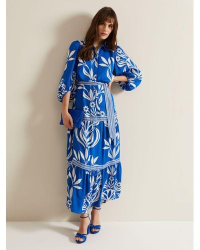 Phase Eight Coralie Floral Print Shirt Maxi Dress - Blue