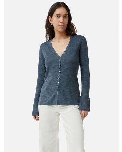 Jigsaw Linen Blend Fine Rib Cardigan - Blue