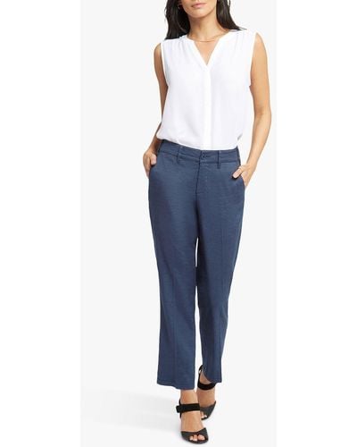 NYDJ Linen Blend Straight Leg Ankle Trousers - Blue