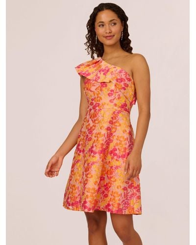 Adrianna Papell Floral Jacquard Asymmetric Dress - Orange