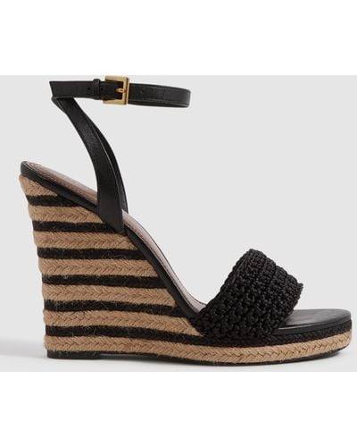 Reiss Selene Crochet Strap Stripe Wedge Heel Sandals - Black