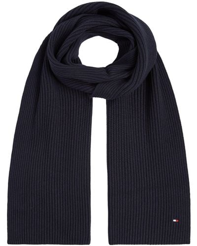 Tommy Hilfiger Essential Flag Knitted Cashmere And Organic Cotton Blend Scarf - Blue