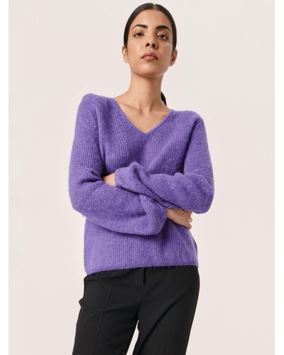 Soaked In Luxury Tuesday Long Sleeve V-neck Wool Jumper - Purple